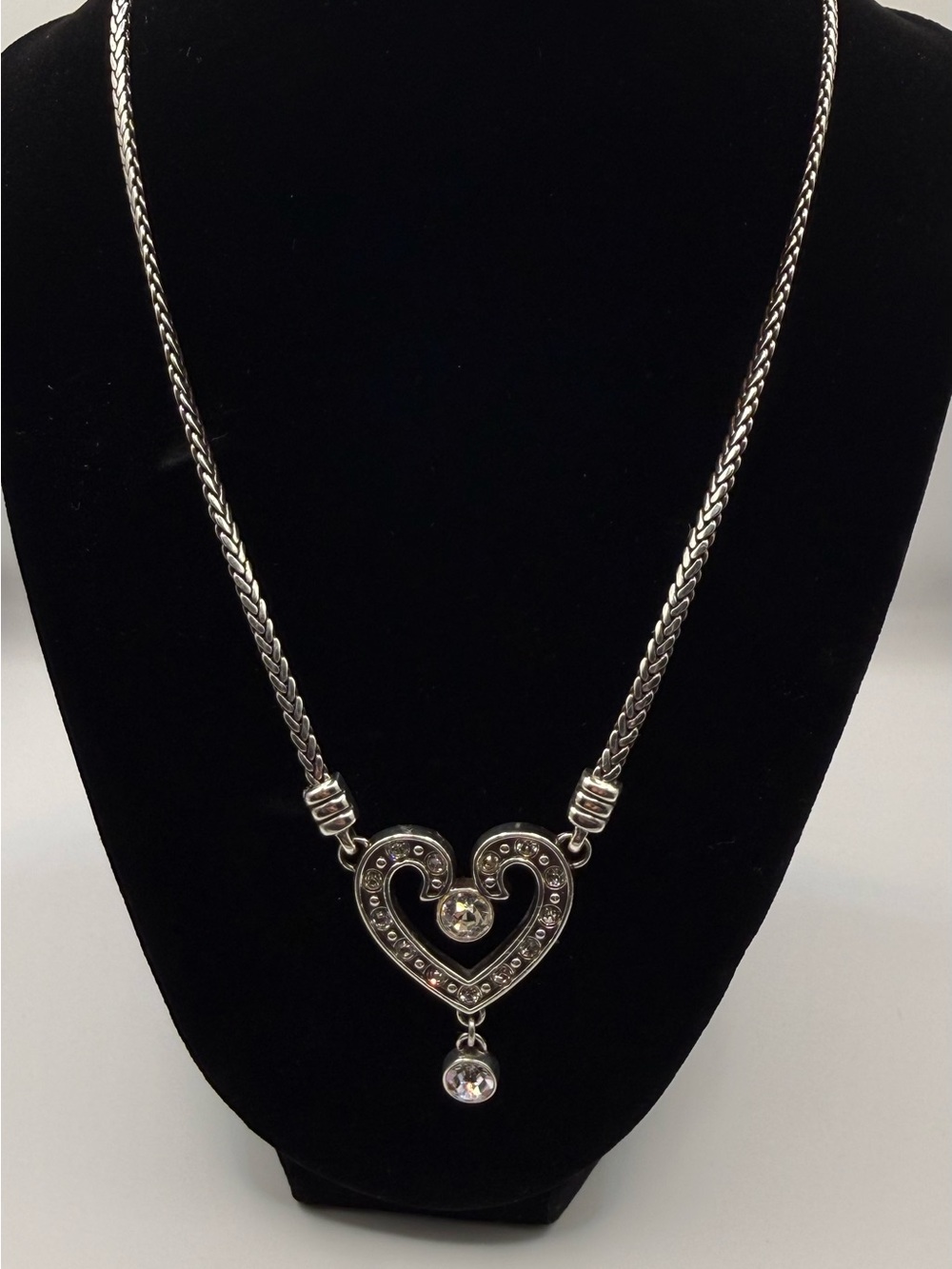 Brighton Crystal Heart Pendant Necklace Silver Tone with Crystal Drop